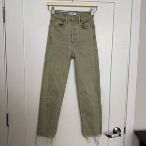 Re/Done Jeans Womens Sz 23 Sage Green 70s Ultra High Rise Stove Pipe Raw Hem